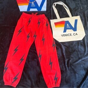 NWT Men’s Aviator Nation Bolt Repeat Sweatpants Red//Black Large + tote bag